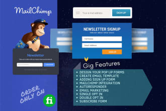 design email template, mailchimp form, setup email campaign