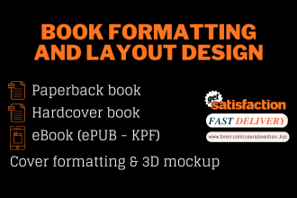 format your book file for kindle ebook, paperback book, and for a hardcover book