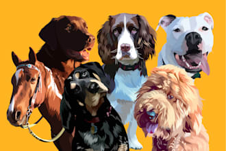 make illustration dog cat animal pet cartoon portrait in 24h