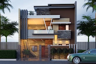 create your villa design, exterior house, in 3d render