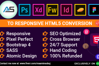 convert sketch, xd, PSD to HTML5 responsive using bootstrap 4