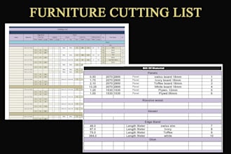 prepare cutting list by excel for furniture, millwork