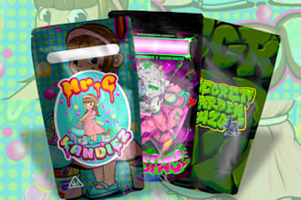design cannabis or weed pouch, dab jar, gummies packaging