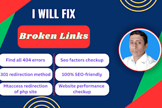 fix broken links, 404 errors, and htaccess redirection of any website