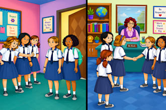 illustrate children storybook illustrations in kids cartoon style