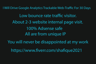 drive google analytics trackable web traffic for 30 days