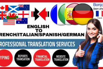do manually english to chinese, french, german, italian and spanish translation