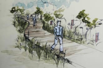 draw freehand landscape scenery drawings