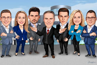draw corporate office, group, team, family, cartoon