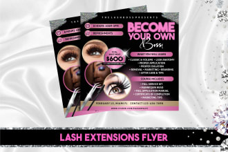 design glittery hair extension lash extension, beauty salon, hair salon flyers