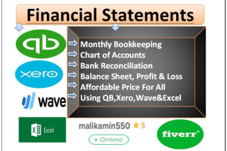 do monthly bookkeeping by using quickbooks, xero and excel