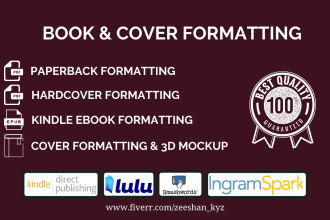 do book formatting for kindle ebook and paperback book, cover formatting