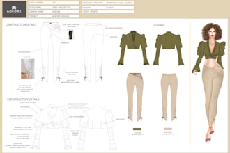 create professional fashion technical sketch drawing