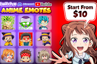 draw anime style twitch, discord, youtube emotes or stickers