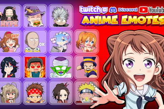 draw anime style twitch, discord, youtube emotes or stickers