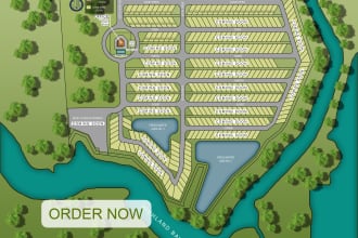 create rendering of rv park, tiny house community, campground, storage facility