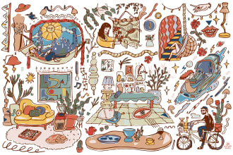 draw landscapes , festivals and festive seasons illustration