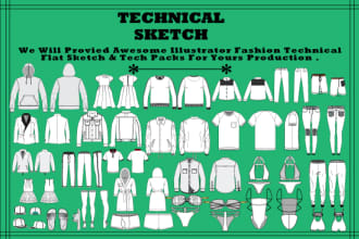 do technical sketch with one page tech sheet for clothing