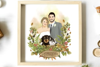 draw cute couple and wedding portrait illustration