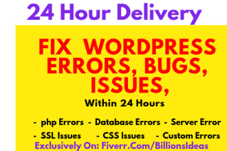fix wordpress issues, errors, problems or wordpress bug