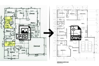 convert pdf, sketch or image drawing to autocad,  revit