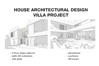 design architecture villa project, house, floor plans, 3d, exterior
