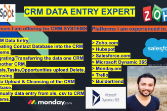 do CRM data entry, zoho,hubspot,salesforce,ms dynamic365