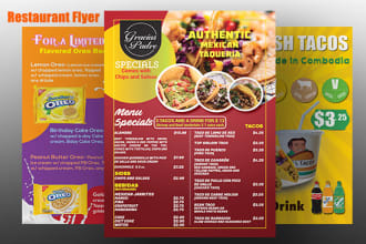 design restaurant flyer, food menu and TV menu screen