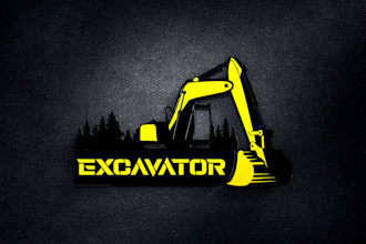 design construction, excavation, tractor, dump truck logo
