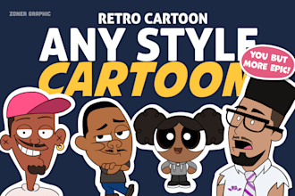 draw a portrait in any cartoon style of retro cartoon