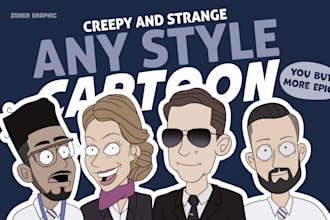 raw your portrait in a creepy and strange cartoon style
