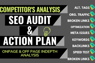 provide detailed SEO report,competitor audit and action plan