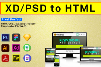 convert sketch, figma, psd, xd to html, with responsive css, bootstrap