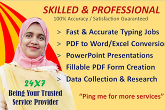 do typing job, convert PDF to word or excel and create fillable pdf form