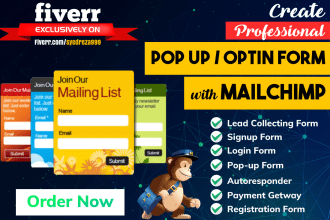 create email capture form or popup form,integrate mailchimp