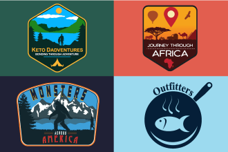 design a travel logo outdoor adventure nature mountain camping fishing hunting