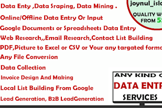 do any type of data entry,data mining, web scraping job