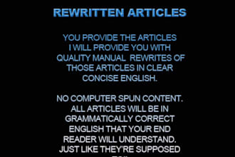 manually rewrite 1 of your articles up to 600 words