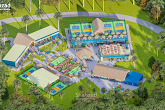 design 3d paddle court club, pickleball, baseball sports complex facility render