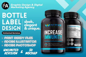 do professional bottle label design, product label design and pouch design