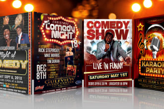 do comedy night, open mic, party, karaoke, event flyer