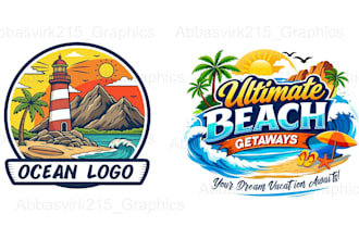 create custom beach logo summer mascot or tropical resort badge