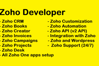 customize and setup all zoho one, zoho crm, zoho books, creator apps