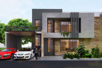 3d visualization of the facade, exterior, or front elevation