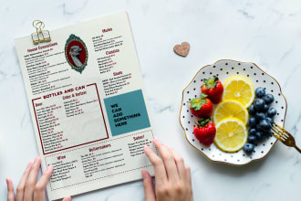 design digital restaurant food menu and bar pricing table
