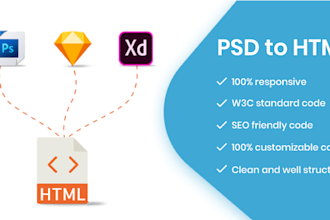 convert psd to html, xd to html, sketch to html, bootstrap