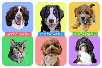 draw your pets, dog, animal into cartoon vector portrait