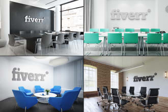 create 12 realistic office interior branding logo mockup
