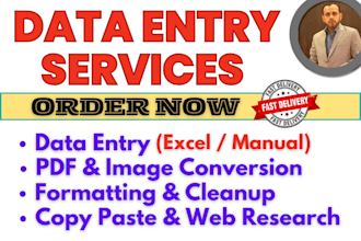 do data entry typing work job, copy paste, convert PDF to excel