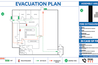design fire emergency evacuation plan, diagram, document